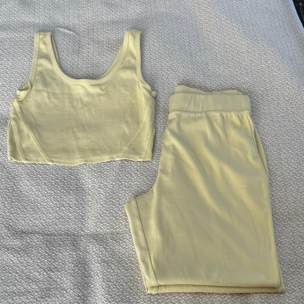 Forever21 Yellow Jogger Pants and matching cropped tank